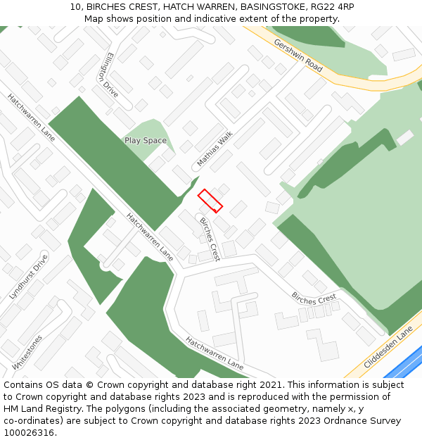 10, BIRCHES CREST, HATCH WARREN, BASINGSTOKE, RG22 4RP: Location map and indicative extent of plot