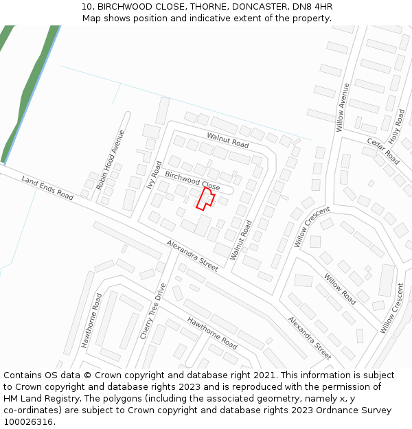 10, BIRCHWOOD CLOSE, THORNE, DONCASTER, DN8 4HR: Location map and indicative extent of plot