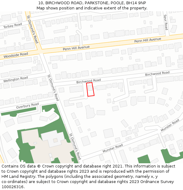10, BIRCHWOOD ROAD, PARKSTONE, POOLE, BH14 9NP: Location map and indicative extent of plot