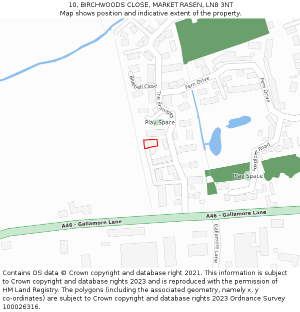 10, BIRCHWOODS CLOSE, MARKET RASEN, LN8 3NT: Location map and indicative extent of plot