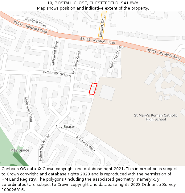 10, BIRSTALL CLOSE, CHESTERFIELD, S41 8WA: Location map and indicative extent of plot