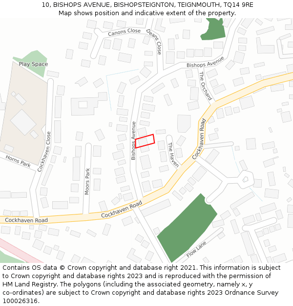 10, BISHOPS AVENUE, BISHOPSTEIGNTON, TEIGNMOUTH, TQ14 9RE: Location map and indicative extent of plot