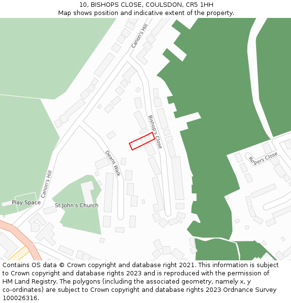 10, BISHOPS CLOSE, COULSDON, CR5 1HH: Location map and indicative extent of plot