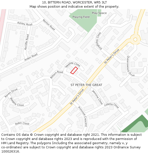 10, BITTERN ROAD, WORCESTER, WR5 3LT: Location map and indicative extent of plot