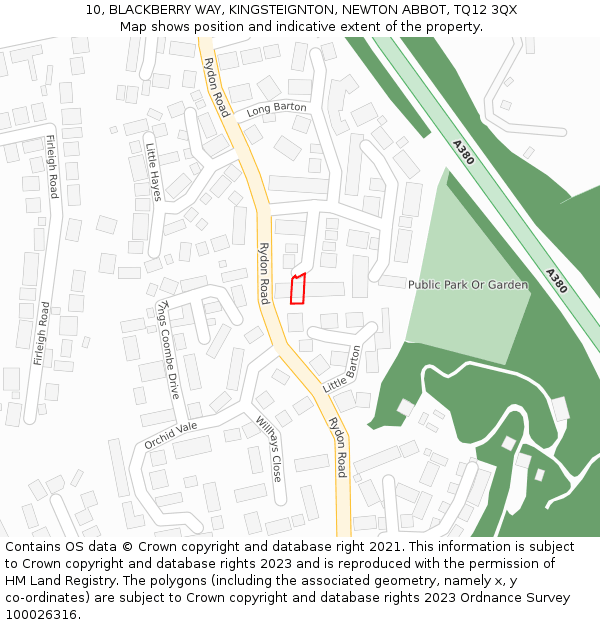 10, BLACKBERRY WAY, KINGSTEIGNTON, NEWTON ABBOT, TQ12 3QX: Location map and indicative extent of plot