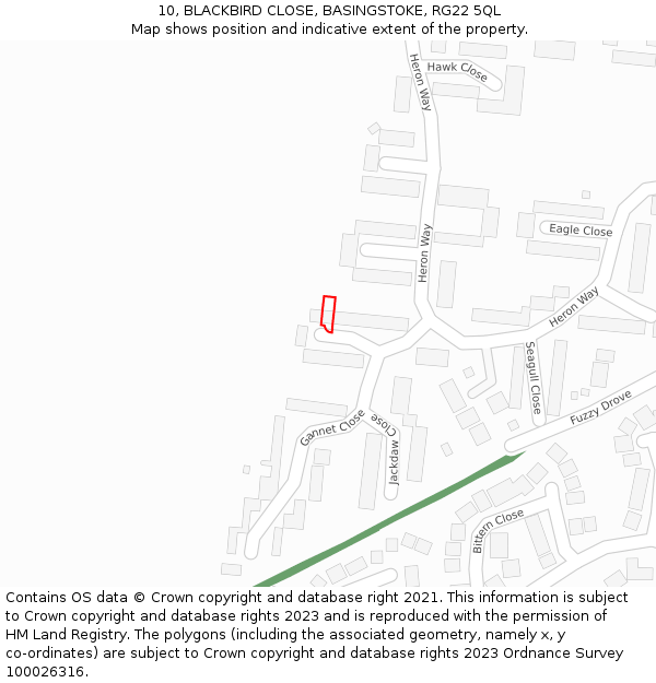 10, BLACKBIRD CLOSE, BASINGSTOKE, RG22 5QL: Location map and indicative extent of plot