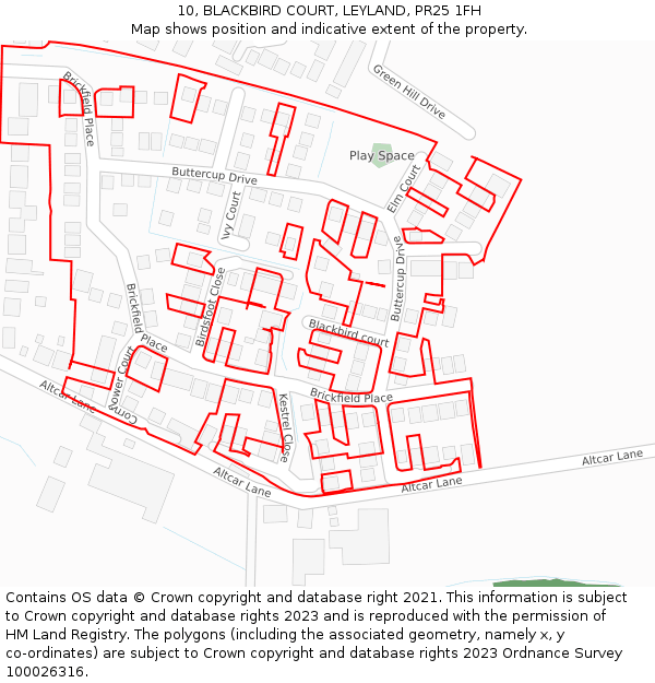 10, BLACKBIRD COURT, LEYLAND, PR25 1FH: Location map and indicative extent of plot