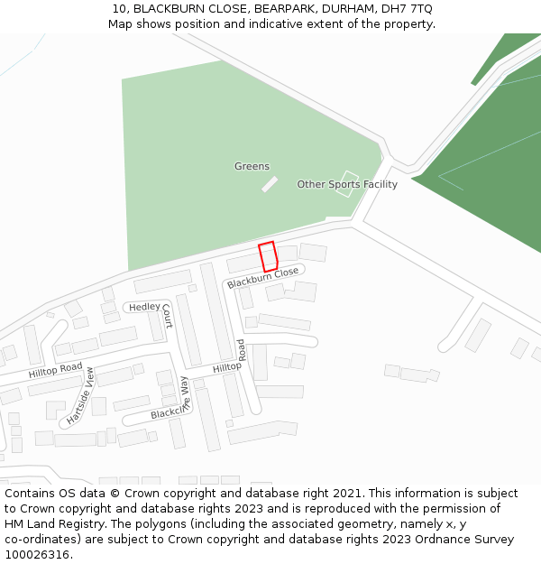 10, BLACKBURN CLOSE, BEARPARK, DURHAM, DH7 7TQ: Location map and indicative extent of plot