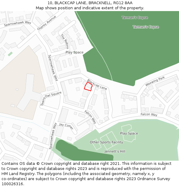 10, BLACKCAP LANE, BRACKNELL, RG12 8AA: Location map and indicative extent of plot