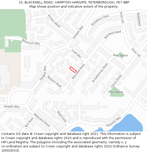 10, BLACKWELL ROAD, HAMPTON HARGATE, PETERBOROUGH, PE7 8BP: Location map and indicative extent of plot