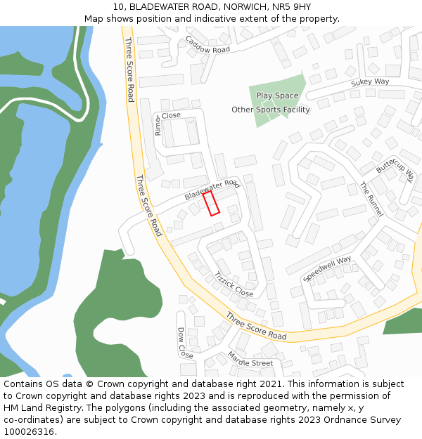 10, BLADEWATER ROAD, NORWICH, NR5 9HY: Location map and indicative extent of plot