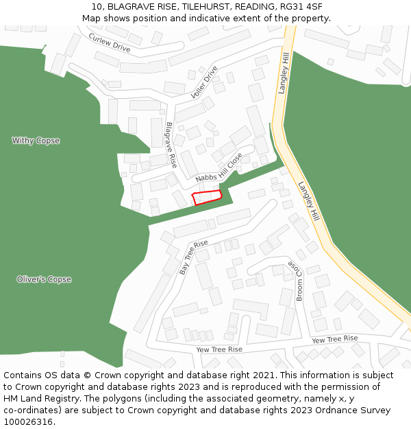 10, BLAGRAVE RISE, TILEHURST, READING, RG31 4SF: Location map and indicative extent of plot