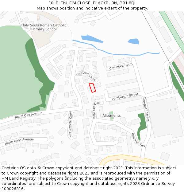10, BLENHEIM CLOSE, BLACKBURN, BB1 8QL: Location map and indicative extent of plot