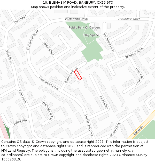 10, BLENHEIM ROAD, BANBURY, OX16 9TQ: Location map and indicative extent of plot