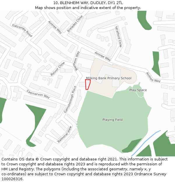 10, BLENHEIM WAY, DUDLEY, DY1 2TL: Location map and indicative extent of plot