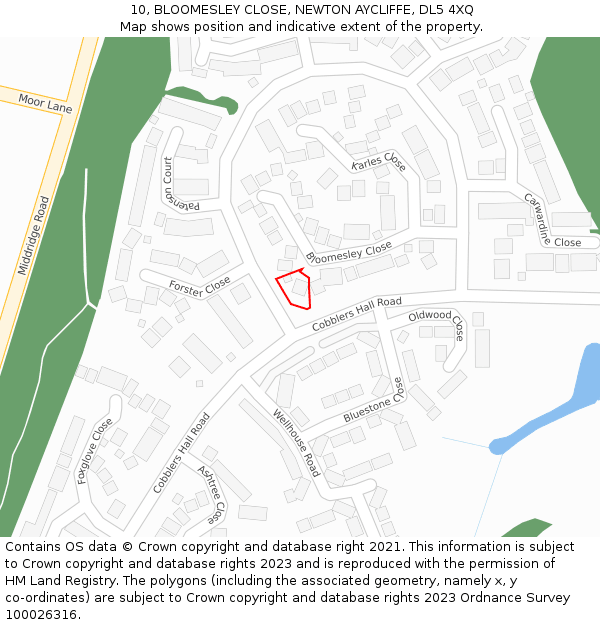 10, BLOOMESLEY CLOSE, NEWTON AYCLIFFE, DL5 4XQ: Location map and indicative extent of plot