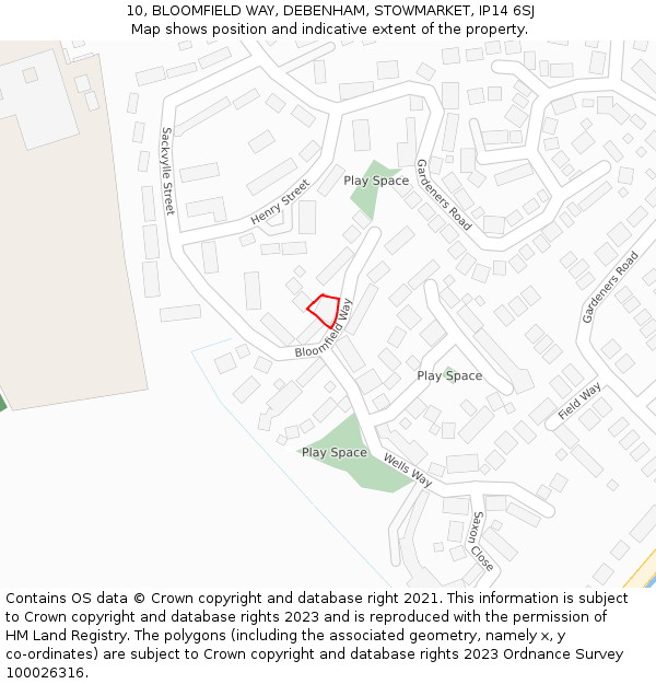 10, BLOOMFIELD WAY, DEBENHAM, STOWMARKET, IP14 6SJ: Location map and indicative extent of plot