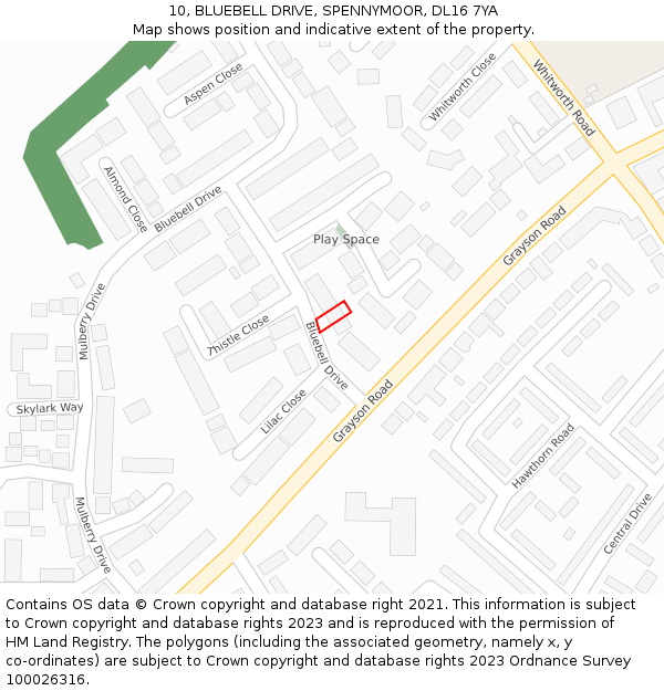 10, BLUEBELL DRIVE, SPENNYMOOR, DL16 7YA: Location map and indicative extent of plot