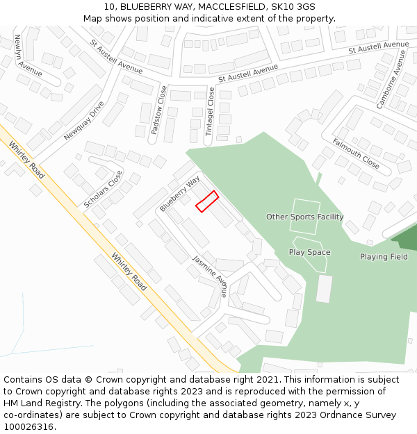 10, BLUEBERRY WAY, MACCLESFIELD, SK10 3GS: Location map and indicative extent of plot