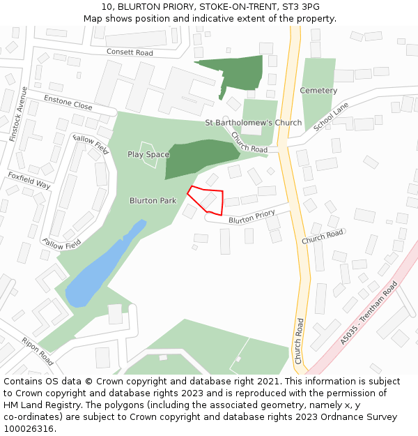 10, BLURTON PRIORY, STOKE-ON-TRENT, ST3 3PG: Location map and indicative extent of plot