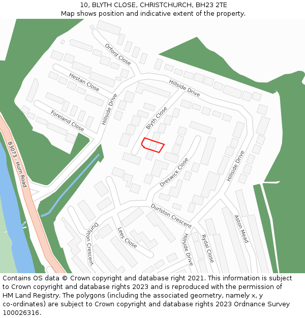 10, BLYTH CLOSE, CHRISTCHURCH, BH23 2TE: Location map and indicative extent of plot