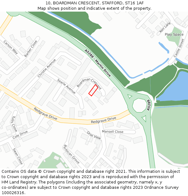 10, BOARDMAN CRESCENT, STAFFORD, ST16 1AF: Location map and indicative extent of plot