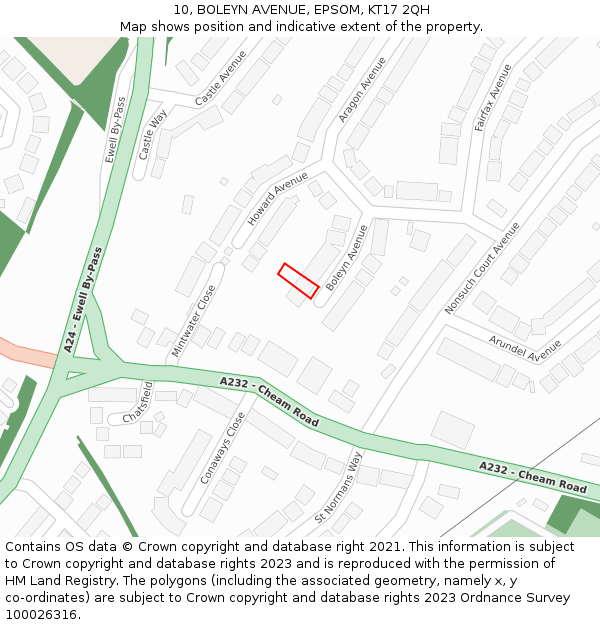 10, BOLEYN AVENUE, EPSOM, KT17 2QH: Location map and indicative extent of plot