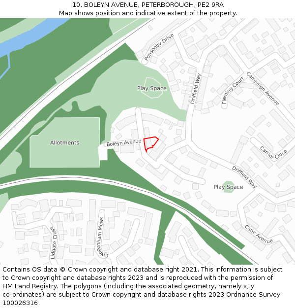 10, BOLEYN AVENUE, PETERBOROUGH, PE2 9RA: Location map and indicative extent of plot