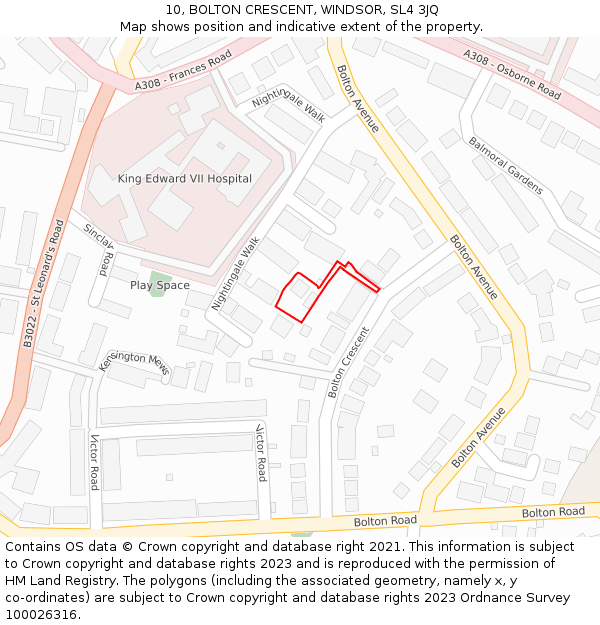 10, BOLTON CRESCENT, WINDSOR, SL4 3JQ: Location map and indicative extent of plot