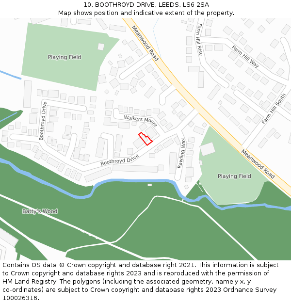 10, BOOTHROYD DRIVE, LEEDS, LS6 2SA: Location map and indicative extent of plot