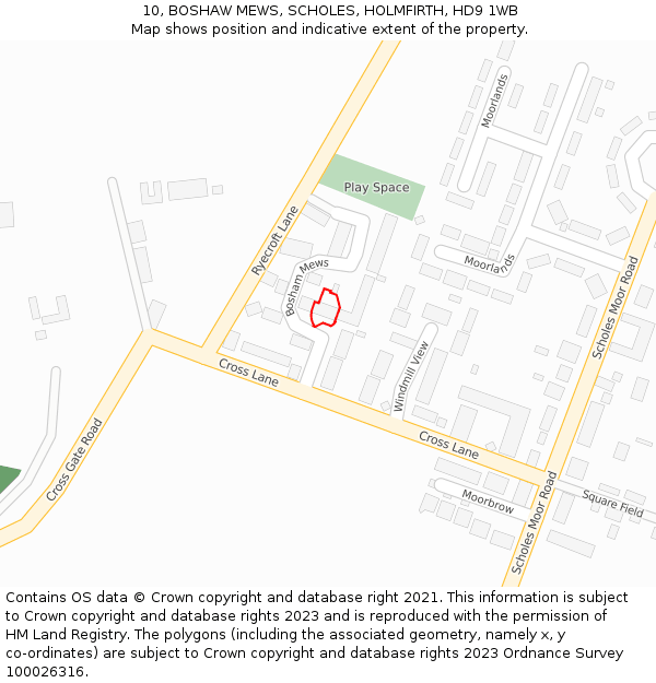10, BOSHAW MEWS, SCHOLES, HOLMFIRTH, HD9 1WB: Location map and indicative extent of plot