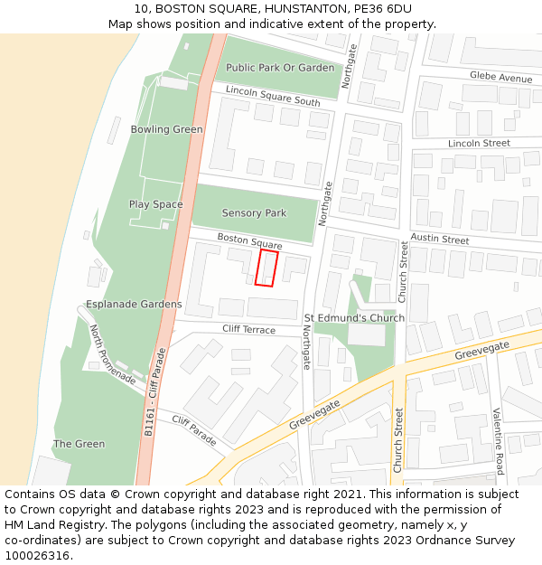 10, BOSTON SQUARE, HUNSTANTON, PE36 6DU: Location map and indicative extent of plot