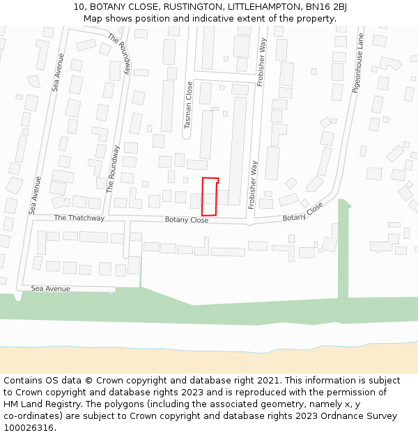 10, BOTANY CLOSE, RUSTINGTON, LITTLEHAMPTON, BN16 2BJ: Location map and indicative extent of plot