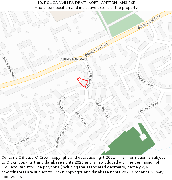 10, BOUGAINVILLEA DRIVE, NORTHAMPTON, NN3 3XB: Location map and indicative extent of plot