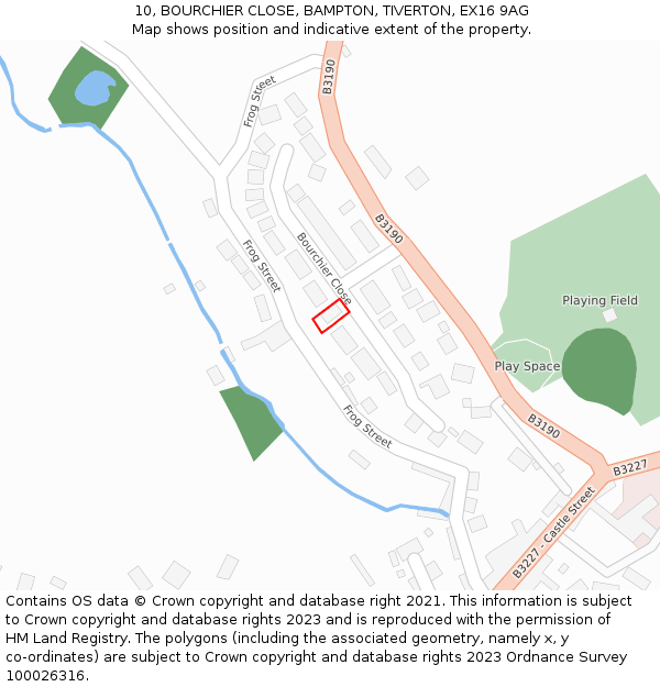 10, BOURCHIER CLOSE, BAMPTON, TIVERTON, EX16 9AG: Location map and indicative extent of plot