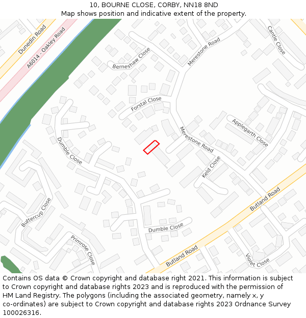10, BOURNE CLOSE, CORBY, NN18 8ND: Location map and indicative extent of plot