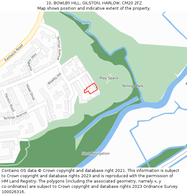 10, BOWLBY HILL, GILSTON, HARLOW, CM20 2FZ: Location map and indicative extent of plot