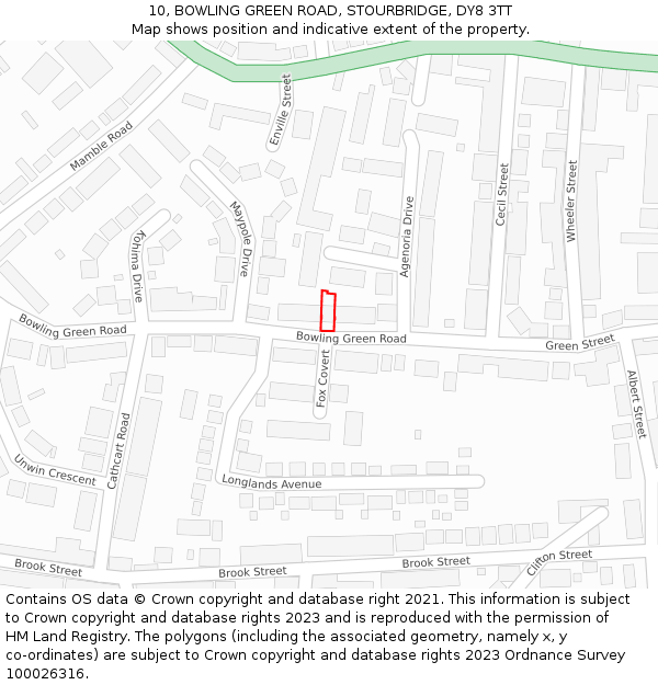 10, BOWLING GREEN ROAD, STOURBRIDGE, DY8 3TT: Location map and indicative extent of plot