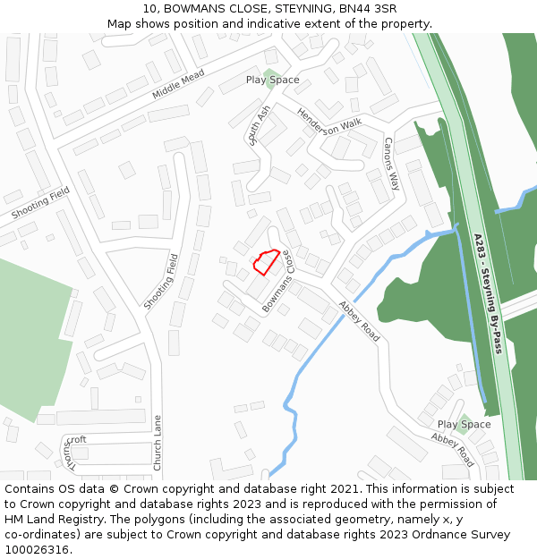 10, BOWMANS CLOSE, STEYNING, BN44 3SR: Location map and indicative extent of plot