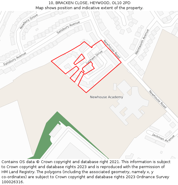 10, BRACKEN CLOSE, HEYWOOD, OL10 2PD: Location map and indicative extent of plot