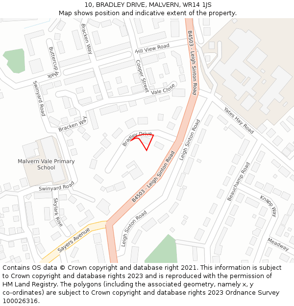 10, BRADLEY DRIVE, MALVERN, WR14 1JS: Location map and indicative extent of plot