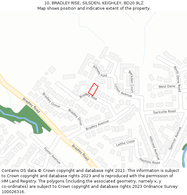 10, BRADLEY RISE, SILSDEN, KEIGHLEY, BD20 9LZ: Location map and indicative extent of plot
