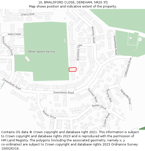 10, BRAILSFORD CLOSE, DEREHAM, NR20 3TJ: Location map and indicative extent of plot