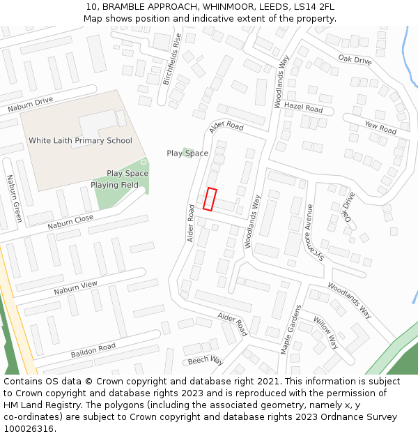 10, BRAMBLE APPROACH, WHINMOOR, LEEDS, LS14 2FL: Location map and indicative extent of plot