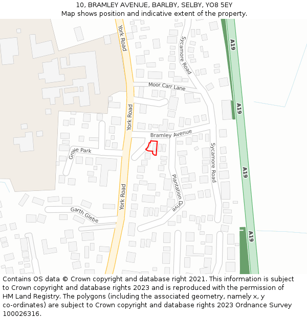 10, BRAMLEY AVENUE, BARLBY, SELBY, YO8 5EY: Location map and indicative extent of plot
