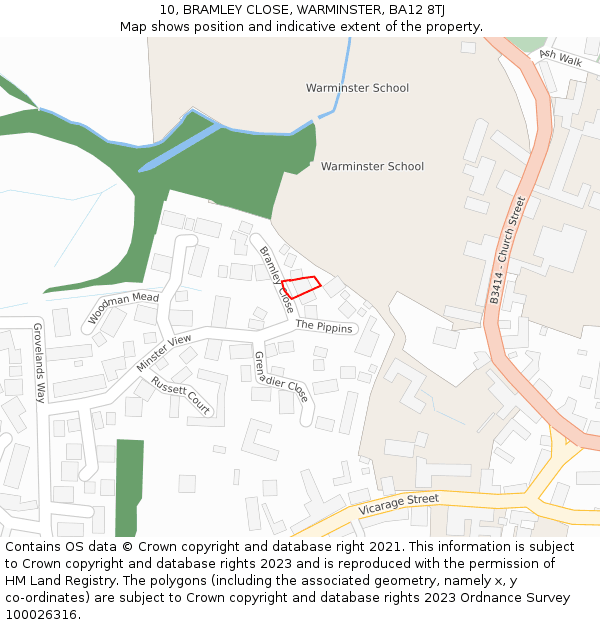 10, BRAMLEY CLOSE, WARMINSTER, BA12 8TJ: Location map and indicative extent of plot