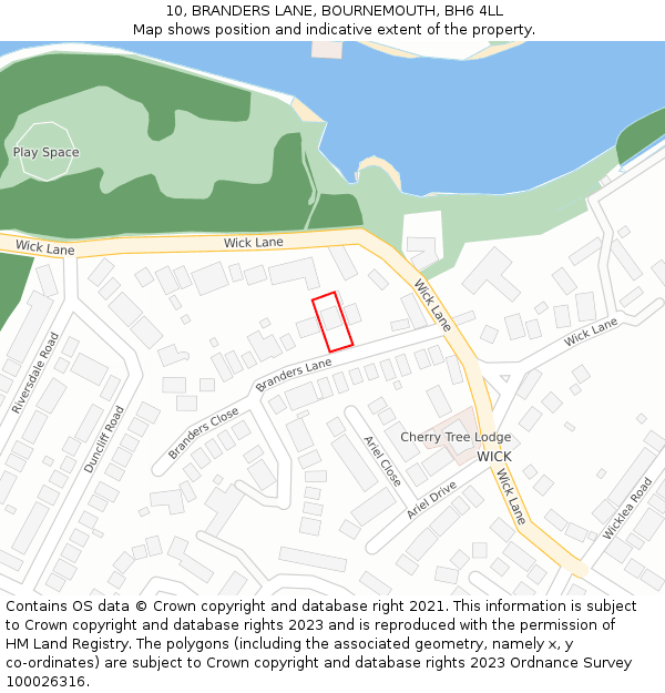 10, BRANDERS LANE, BOURNEMOUTH, BH6 4LL: Location map and indicative extent of plot