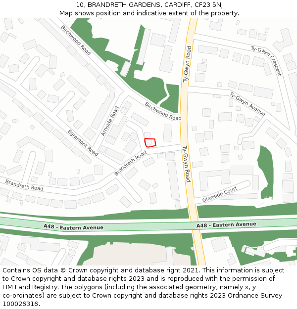 10, BRANDRETH GARDENS, CARDIFF, CF23 5NJ: Location map and indicative extent of plot