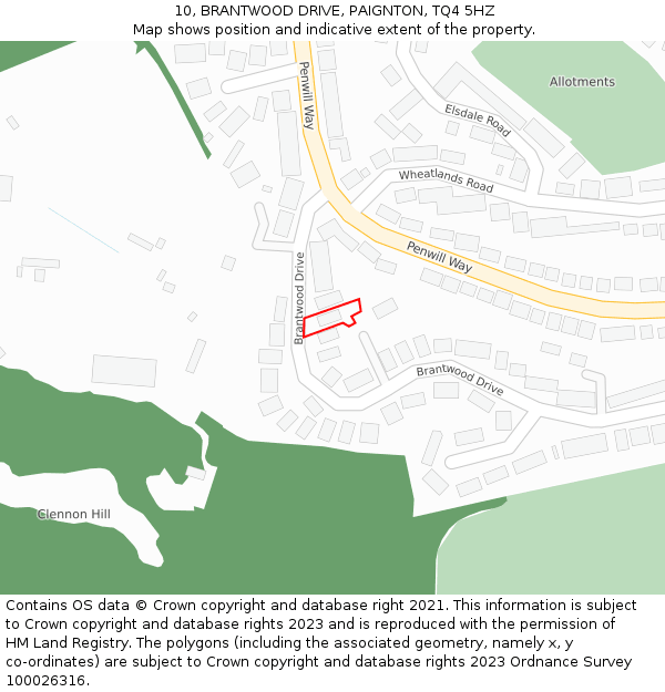 10, BRANTWOOD DRIVE, PAIGNTON, TQ4 5HZ: Location map and indicative extent of plot