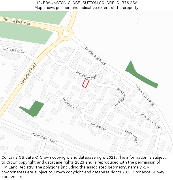 10, BRAUNSTON CLOSE, SUTTON COLDFIELD, B76 2SA: Location map and indicative extent of plot
